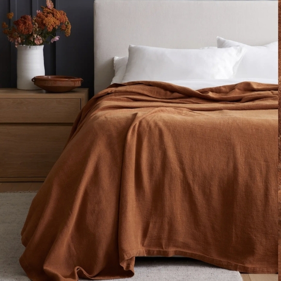 Quince Vintage Terracotta Washed European Blanket Cal King - Picture 3 of 3